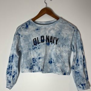 Old navy tie dye kids size 8 long sleeve crop shirt blue